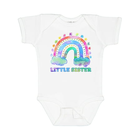 

Inktastic Little Sister Watercolor Rainbow with Clouds Gift Baby Girl Bodysuit