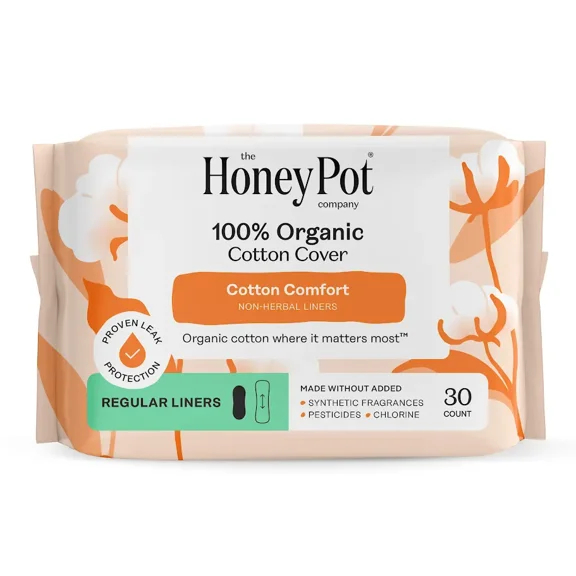 Honey Pot 100% Organic Cotton Cover Cotton Comfort Regular Liners, 30ct