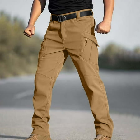 Ahabrexf Men s Cargo Pants Lined Hiking Pants with Multiple Pockets Waterproof Skiing Winter Outdoor Equipment Pants