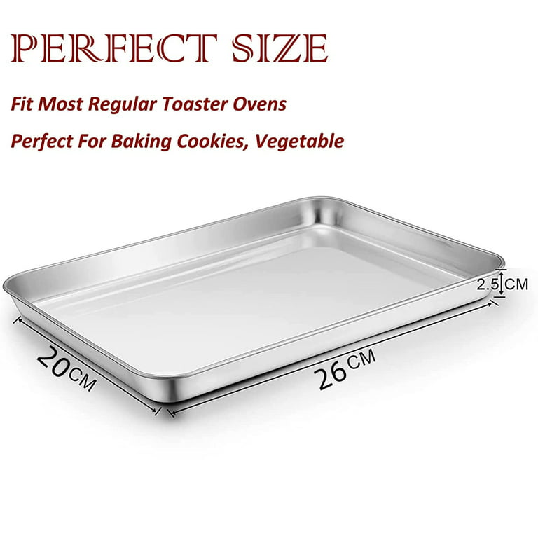 Small Oven Tray Set of 2, Stainless Steel Tray Bake Cake Tin, Deep Rimmed  Baking Sheet Pan Ideal for Cake/Lasagne/Brownie, Rectangle Shape