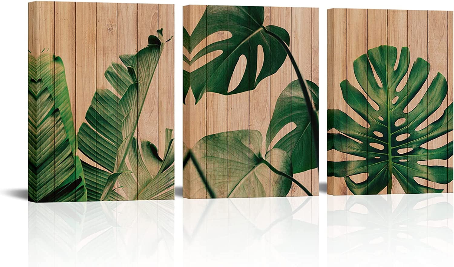 pulsåre Bær Dokument Green Leaf Wall Art Tropical Plants Picture Prints on Wood Background Palm  Banana Monstera Canvas Art Watercolor Minimalist Painting for Bathroom  Decoration 12"x16" - Walmart.com