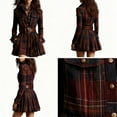 thumbnail image 5 of Women's Casual Dress Long Sleeve Plaid Checked Shirt Style Loose Fit Midi Dress for Spring Fall,Wine,M, 5 of 9