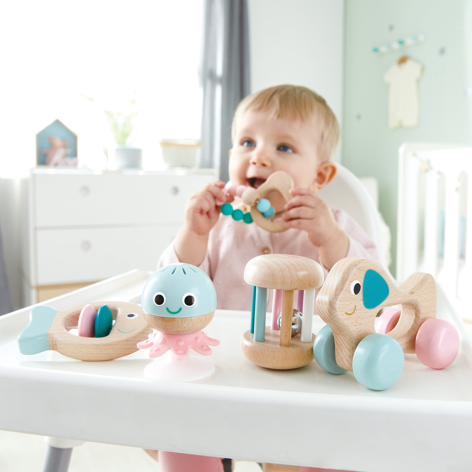 Hape: Wooden Multi-Stage Sensory 5 PC Gift Set for Infant, Baby & Toddler