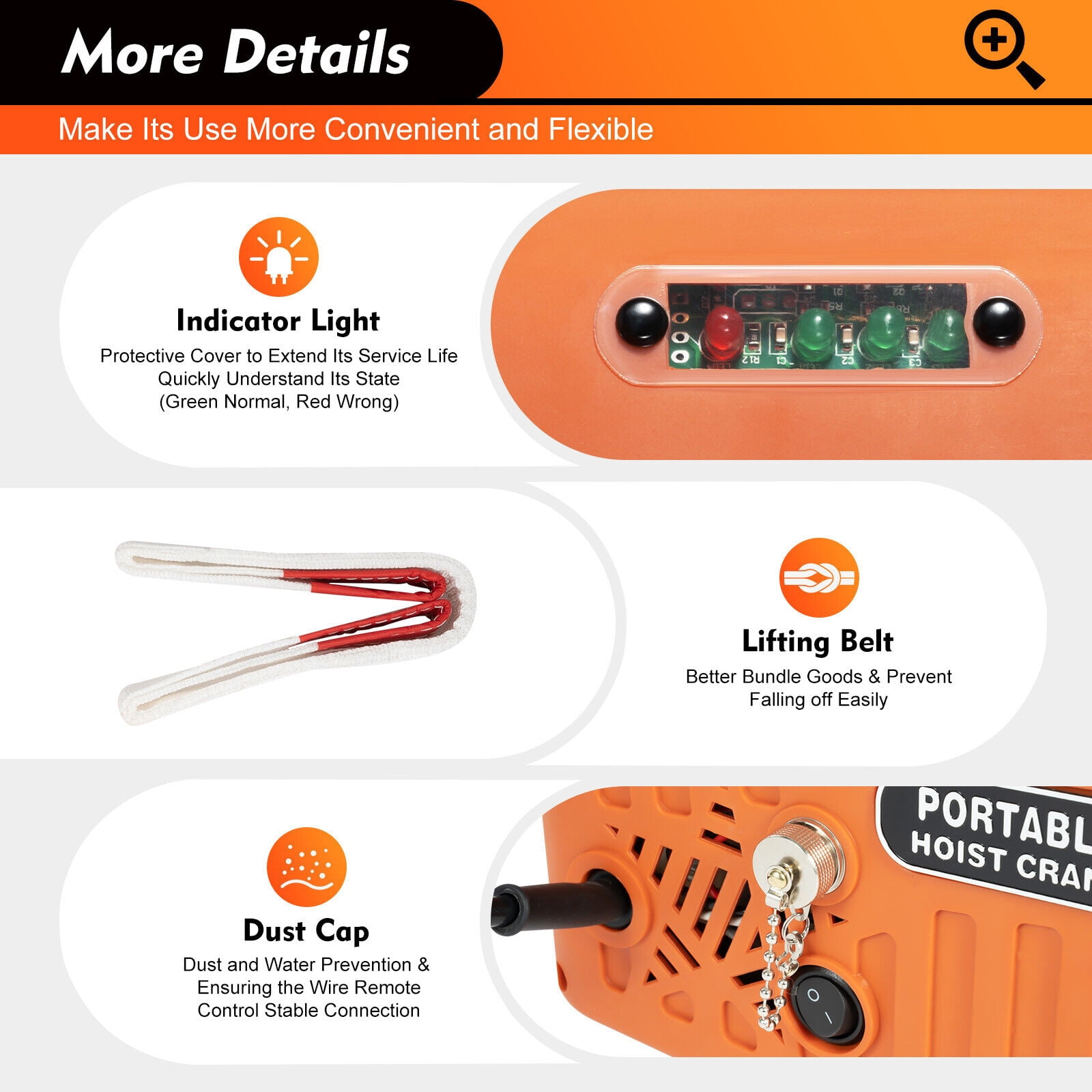 1500W 660 lbs Electric Hoist Winch Engine Crane Overhead Lifting Wireless Remote Orange for Gardens, Forests