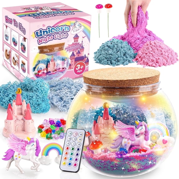 Unicorn Terrarium Craft Kit for Kids, Unicorn Gifts for 3 4 5 6 7 8 Year Old Girls, Craft Kits for Kids Girls Age 3-9, Kids LED Night Light, Birthday Gifts for 5-12 Year Old Girls