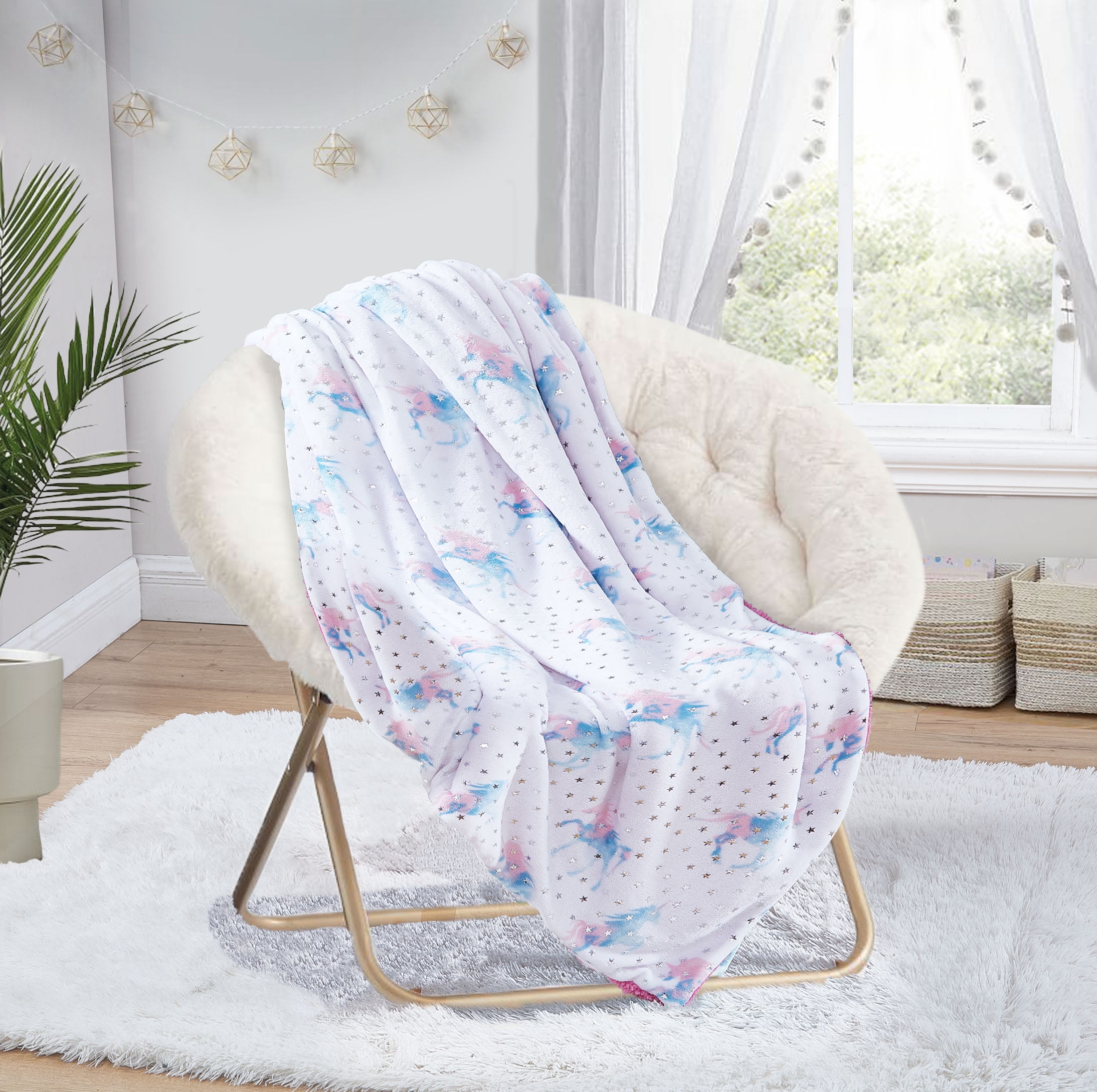 Your Zone Unicorn Sherpa Throw, Multicolor, 50"x 60", Glimmer