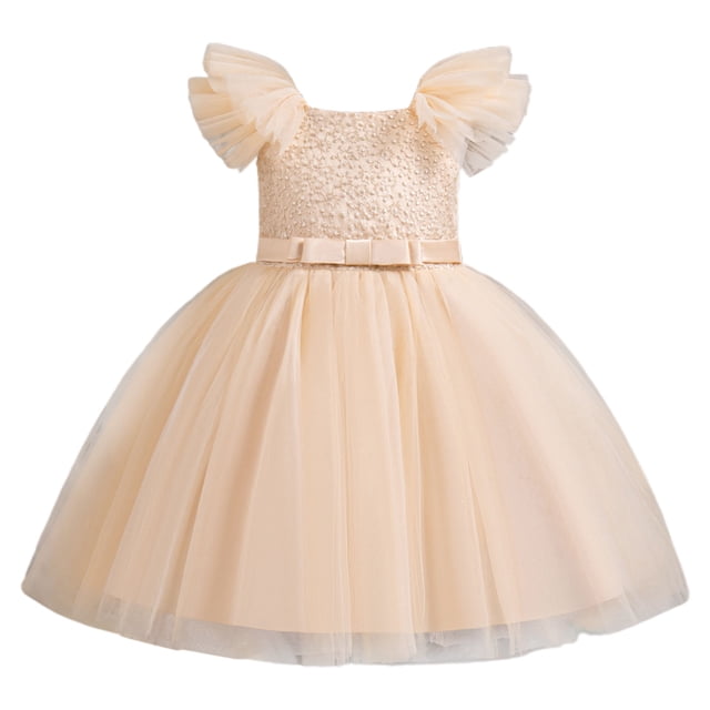 WEAIXIMIUNG Robes de Fête Enfant Filles Robe de Concours Fête Nœud Papillon Manches Volantées Robe Robes