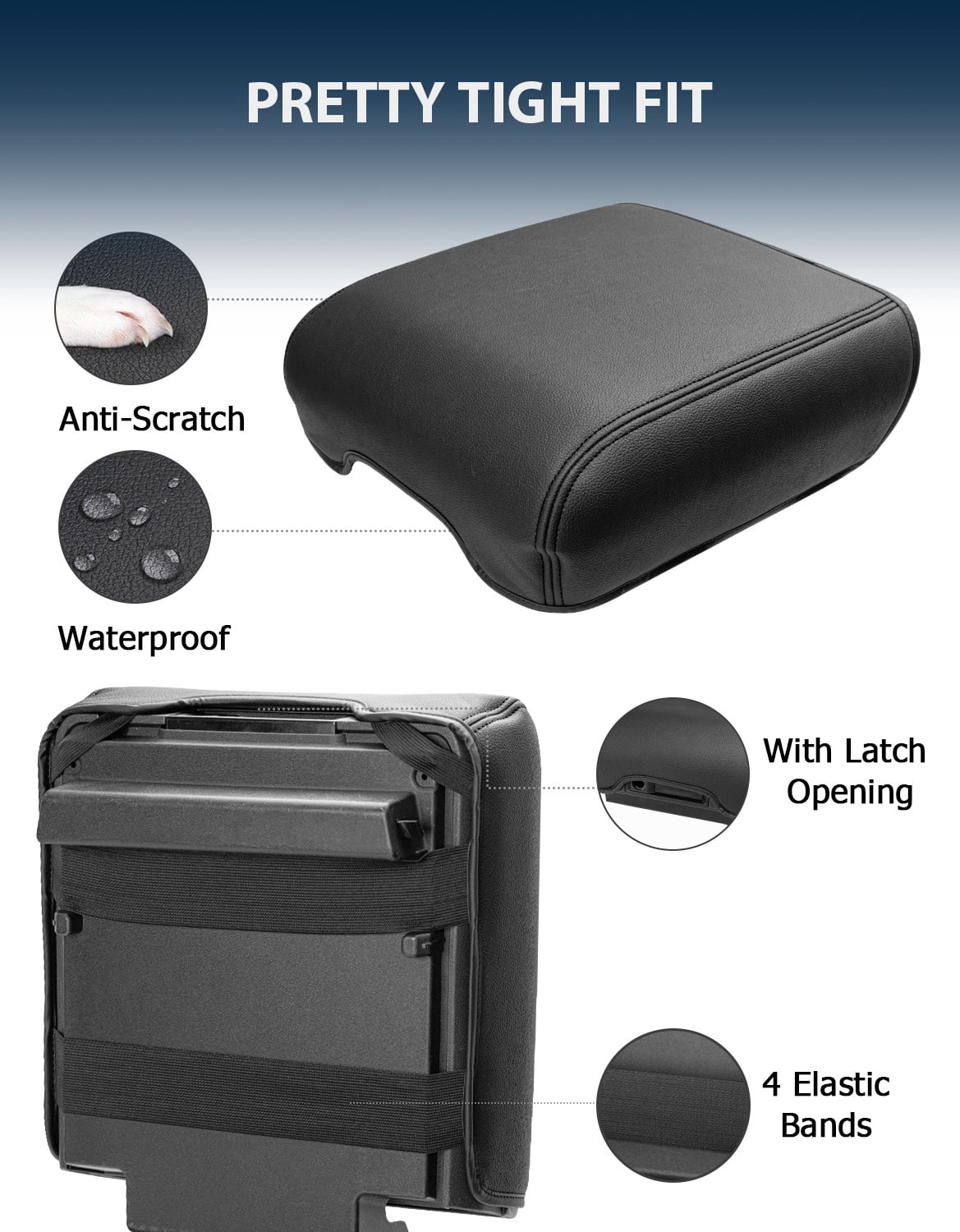KBH Center Console Cover for 2021-2026 Ford F150 Accessories, Anti-Scratch Leather Middle Armrest Cusion Protector, Black(Bucket Seat Only)
