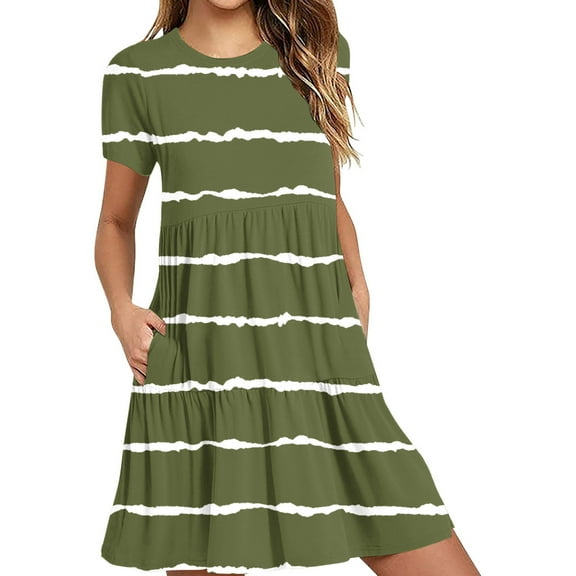 Clearance! Erwazi Summer Casual Dresses for Women Swing Short Sleeve T Shirt Dresses Tiered Flowy Beach Mini Dress with Pockets
