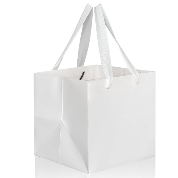 IN-JOOYAA Square Gift Bags Small Paper Gift Bags with Handles 10 Pcs (White, 8 x 8 x 8 in)