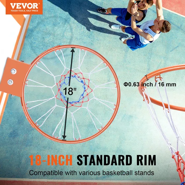Heavy Duty Q235 Steel Basketball Hoop 18 Inch Standard Wall Door Mounted Indoor Outdoor Basketball Rim Goal with Net for Kids Adults