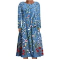 thumbnail image 2 of New Dresses Fall,Brilliant Womens Dresses Women's Casual Round Neck Long Sleeve Folding Floral Printed Dresses, 2 of 5