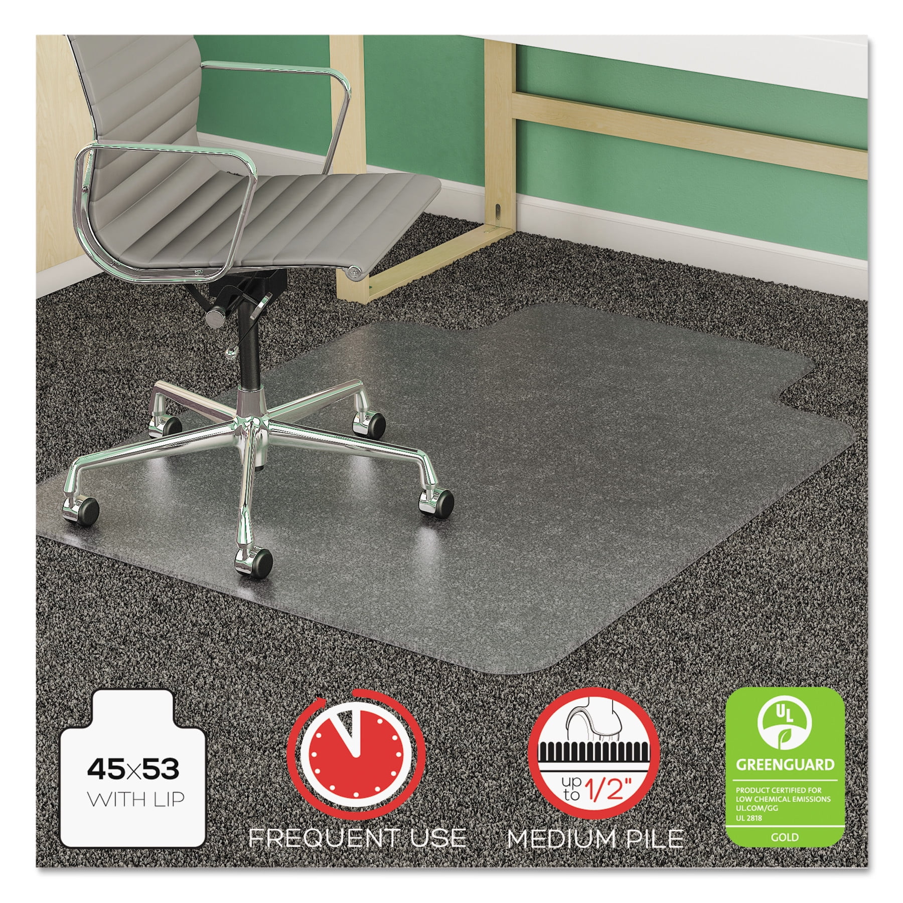 Deflecto SuperMat 45 x 53 Chair Mat for Medium Pile Carpet, Rectangular