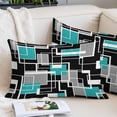 thumbnail image 2 of Teal Blue Black Geometric Throw Pillow Covers, Modern Abstract Art Block Soft Breathable Pillow Cases with Invisible Zipper for Sleeping, Small Pillowcases for Couch Bed Sofa Chair 16x24 Inches, 2 of 9