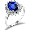 thumbnail image 4 of Anillos de compromiso con halo de zafiro y piedra natal de la princesa Diana Kate Middleton para mujer, aniversario de plata de ley 925 chapada en oro rosa amarillo blanco de 14 quilates, anillos de p, 4 of 5