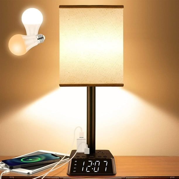 Table Lamp Bedside Table Lamps With 4 Usb Ports And Power Outlets Alarm Clock Base W