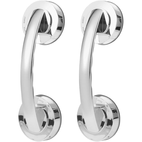 Plastic Suction Cup Shower Grab Bars for Bathroom Safety, 2-Pack Silver Handles