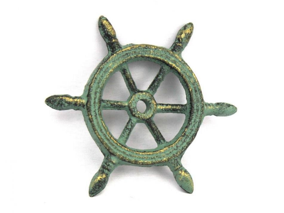 Antique Bronze Cast Iron Ship Wheel Decorative Paperweight 4' - Decorative Cast Iron Ships Steering Wheel