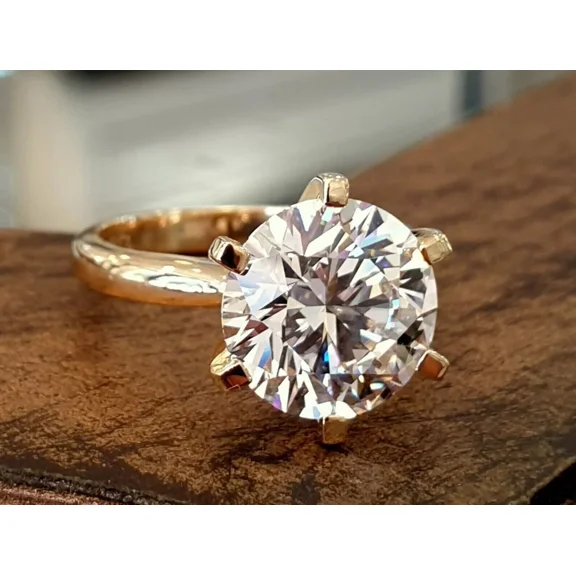 4Ct Round Cut VVS1/D Moissanite Solitaire Engagement Ring 14k Yellow Gold Plated