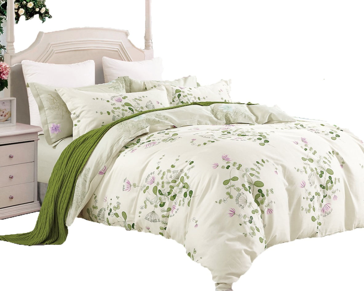 Swanson Beddings Graceful Floral Print 3-Piece 100% Cotton Bedding Set: Duvet Cover and Two Pillow Shams (Queen) (Comforter not included)