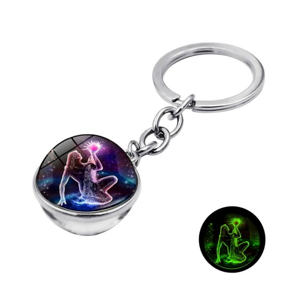 Jewelry VerPetridure Twelve Constellation Keychain Pendant Time Luminous Glass Ball Pendant Metal Key