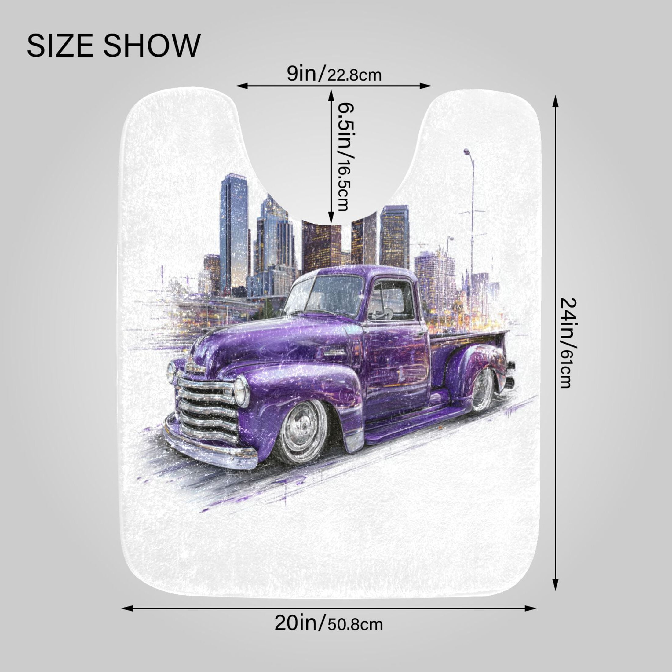 RMDQTR 2PCs Bathroom Rugs Set Plush Toilet Base Mat 16" × 24" Bath Mat and 20" × 24" U Shape Soft Rugs Non Slip Absorbent Vintage Purple Truck City Art