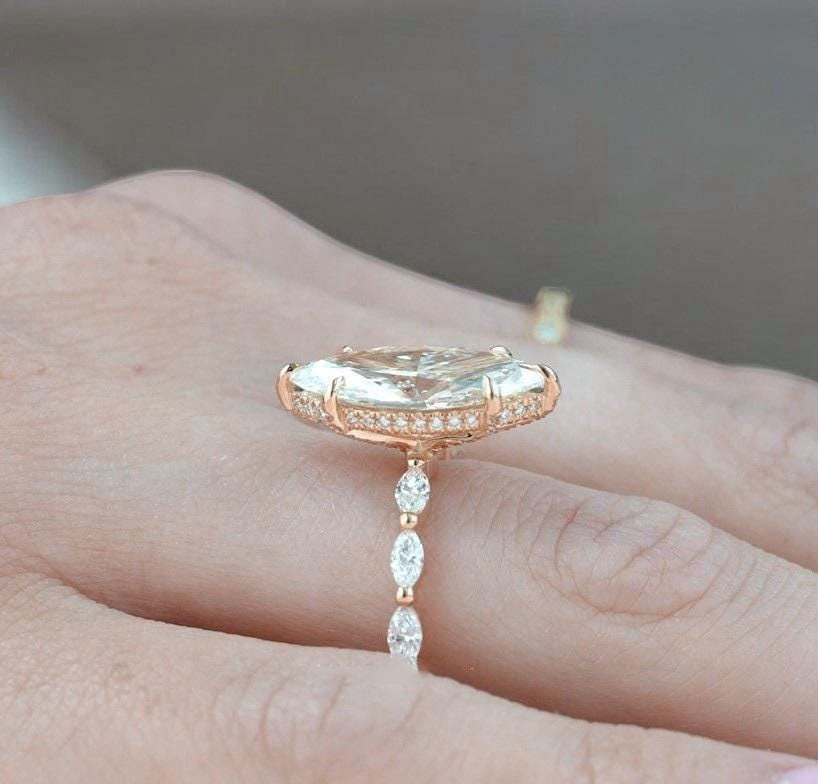 solitaire jewels 2.5CT Marquise Moissanite Hidden Halo Engagement Ring For Women, 18K Rose Gold