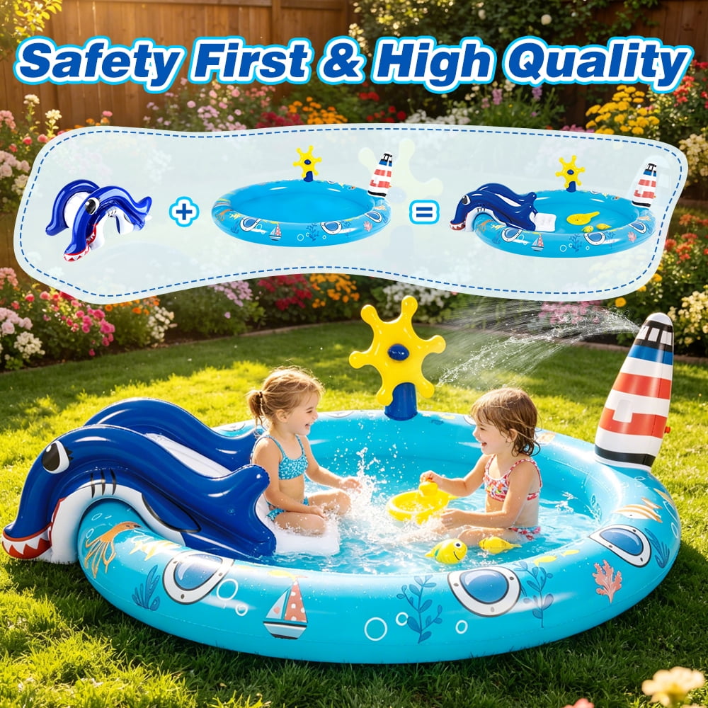 Inflatable Pool, 80'' x 60'' x 25'' Sprinkler Swimming Pool, Kids Spray Pool, Outdoor Water Play Game for Yard & Garden, Portable Above Ground Summer Playset