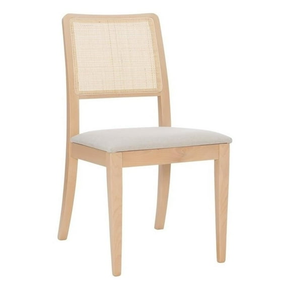 Linon Cole Rattan Seat Back Dining Chair with Padded Seat in Natural Solid Wood