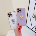 thumbnail image 4 of Compatible with iPhone 12 Pro Max Case for Women Girls,Cute Plating 360 Degree Rotation Love Heart Ring Kickstand Case Camera Lens Protection Shockproof Soft Flexible TPU Case-Purple, 4 of 14