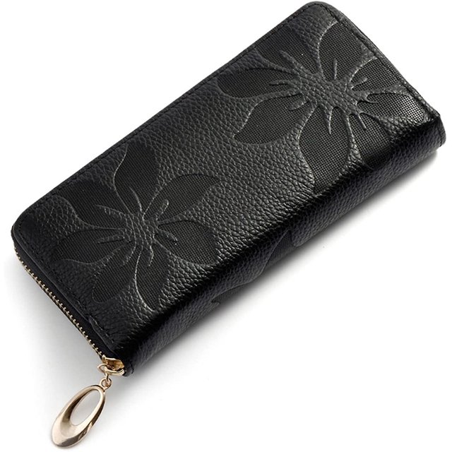 Wallet For Women,genuine Leather Womens Wallet 8 Credit Cards Phone Holder, Soft Fashion Purse Ladies Clutch-black Black -