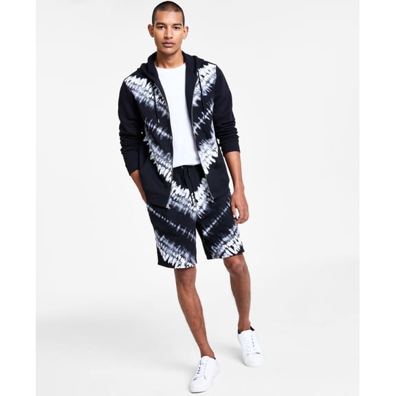 INC International Concepts Men’s Tie-Dye Zip-Up Hooded Sweater, Black, X-Small