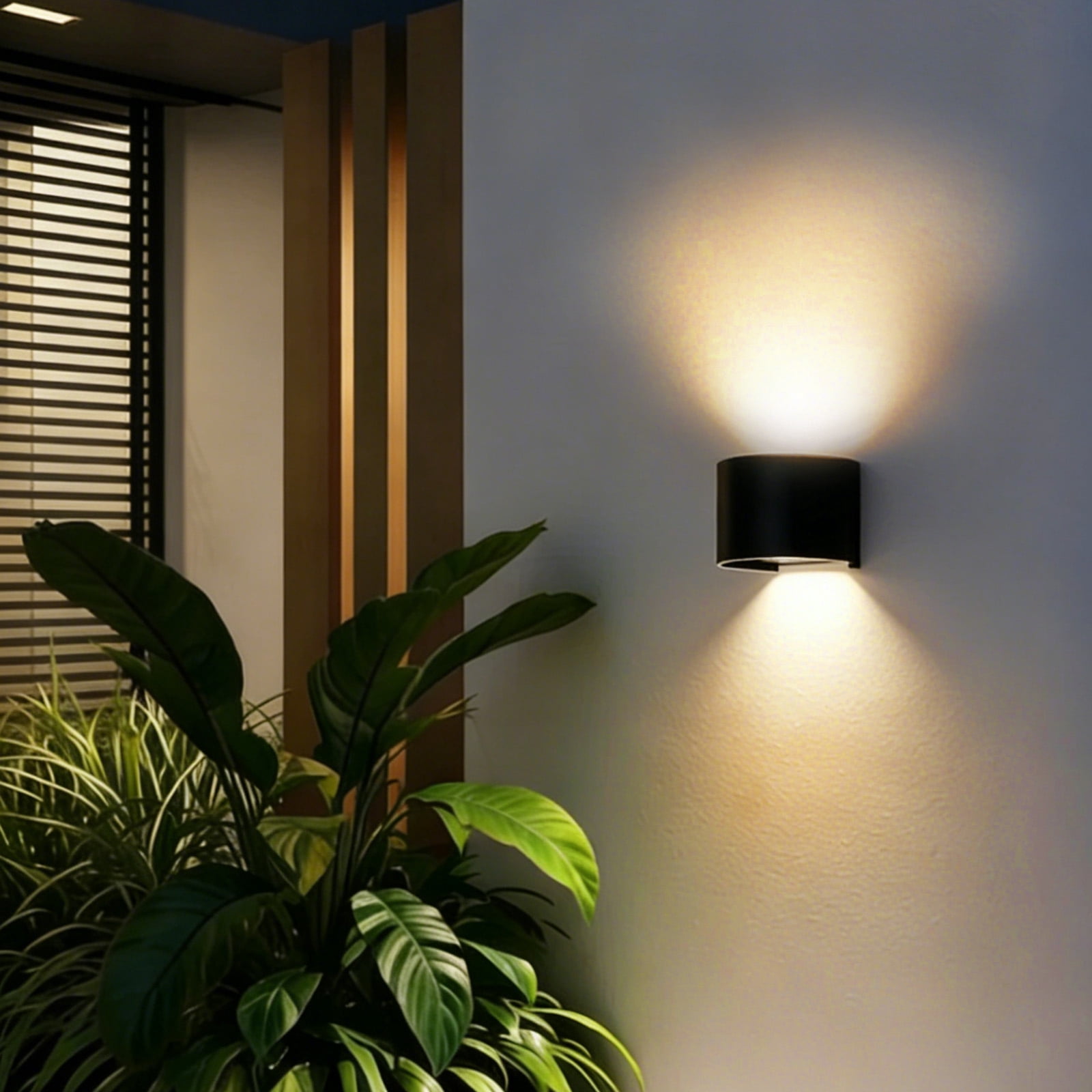LED Outdoor Wall Sconce, Exterior Interior Up and Down Lights, Modern Stylish Outside Wall Light Fixture Lighting, Aluminum, Black, 3000K Warm Lights