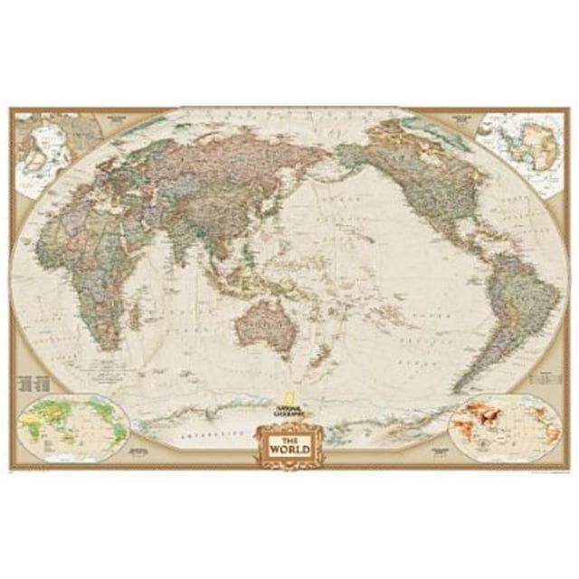 National Geographic RE01020336 World Executive - Pacific Centered - Enlarged And Laminated Map