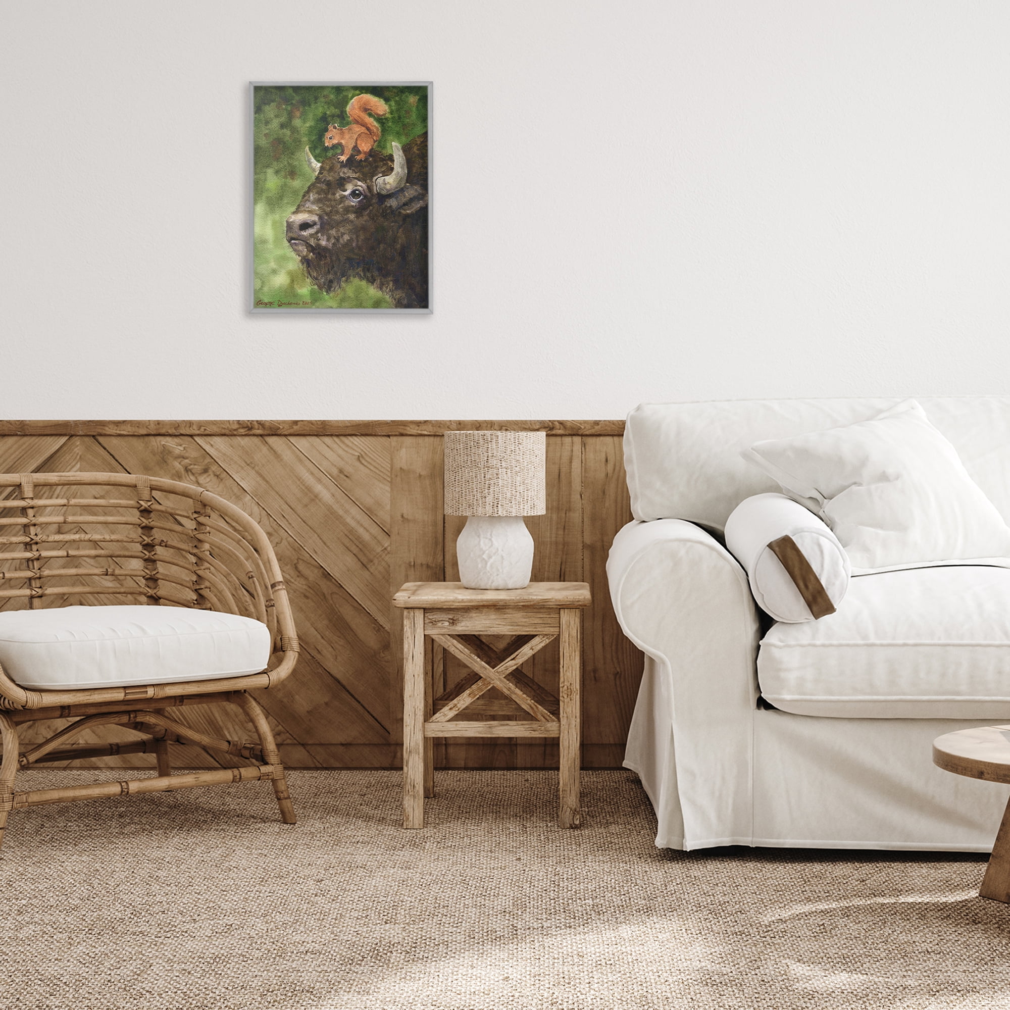 Stupell Industries Bison & Squirrel Duo Gray Framed Giclee Art, design by George Dyachenko