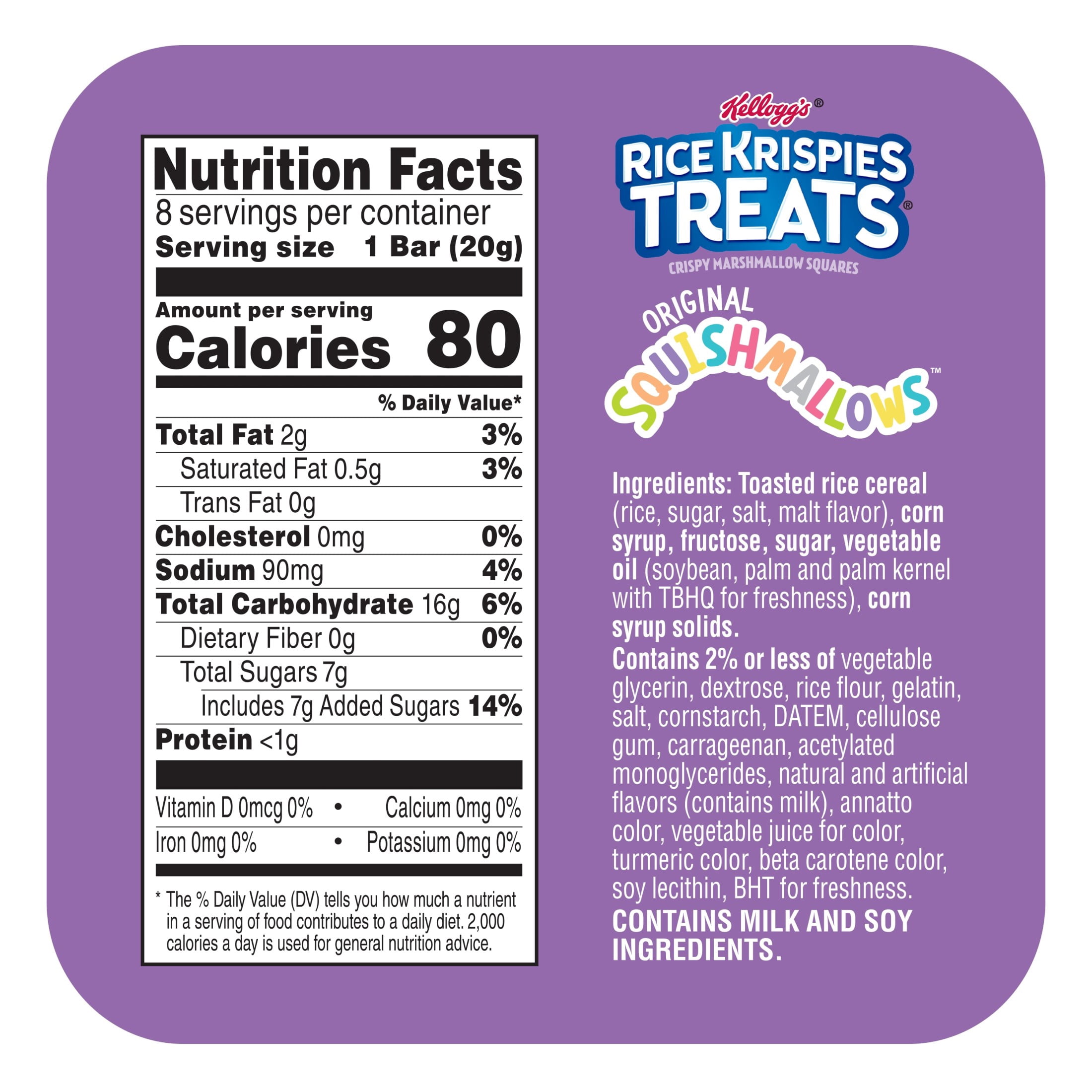 (2 pack) Rice Krispies Treats Original Squishmallows Chewy Crispy Marshmallows Squares, Kids Snacks, 5.6 oz, 8 Count