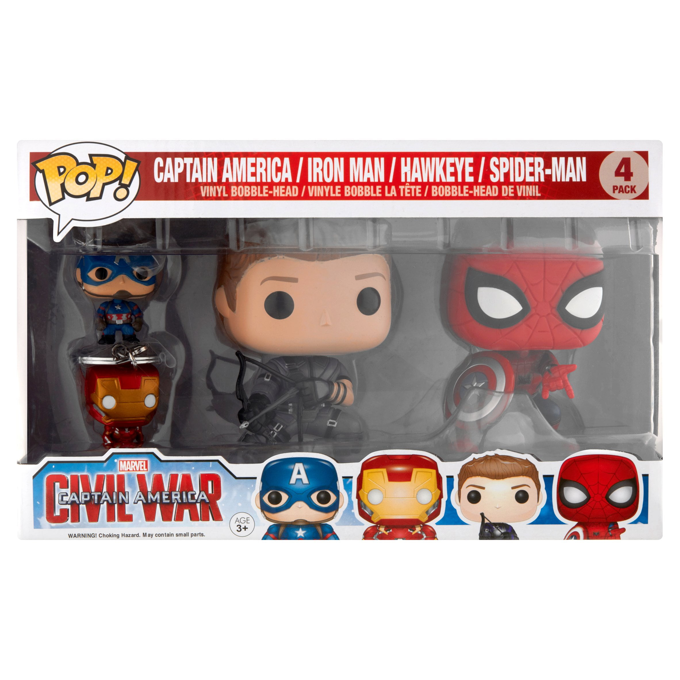 tweedehands Zwembad lied Funko Marvel Civil War Hawkeye Spiderman POPs, Iron Man Captain America  Keychain - Walmart.com