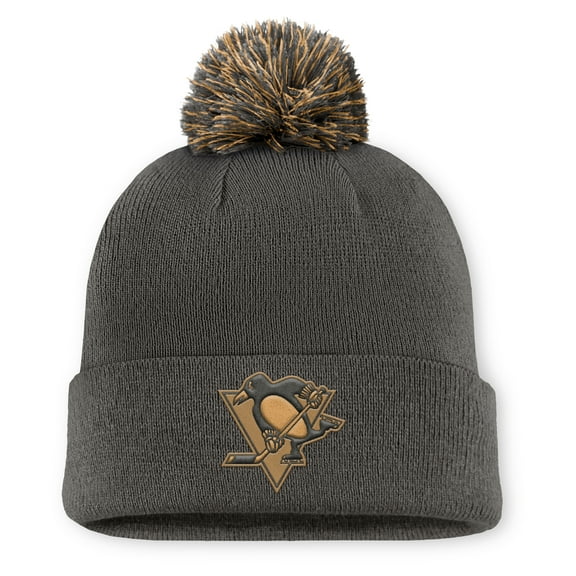 Men's Fanatics  Charcoal Pittsburgh Penguins Authentic Pro Military Appreciation Cuffed Knit Hat with Pom