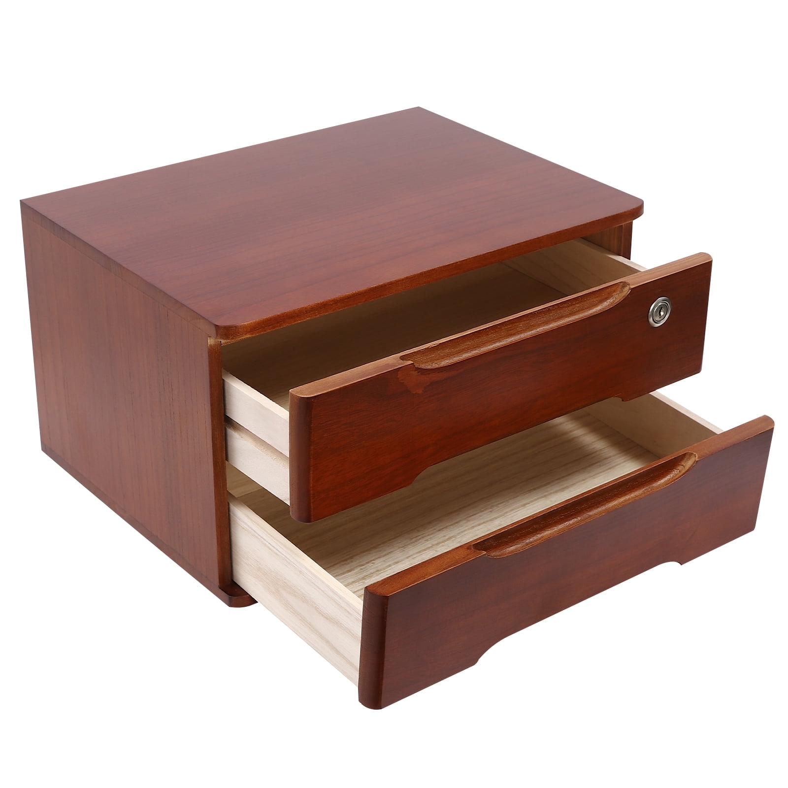 Wooden Desktop Storage Cabinet, Countertop Box Storage Cabinet Organizer with 2 Tiers, 1 Locks Capacity 66.14 lbs Fits for Study, Home Office, Bedroom, Dresser (Walnut Color)