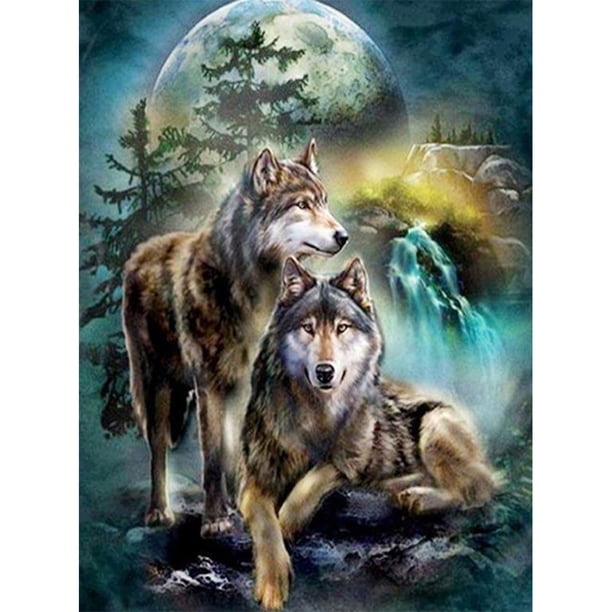 (20x30 CM) (DW-089) Serie de animales de lobo de diamante de resina de diamante cuadrado DW05762 Tmvgtek Oficina Multiescena Multifunción