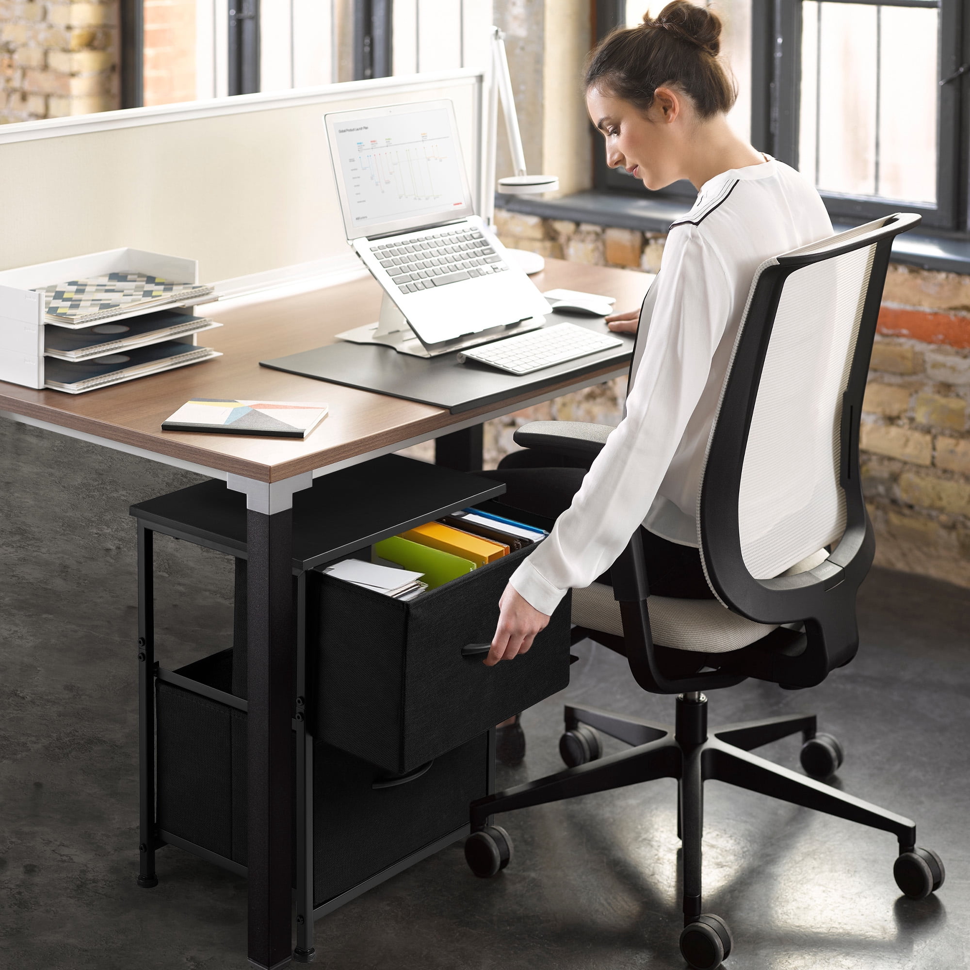 Coliware File Cabinet, Modern Wood Filing Organizer Table with Drawer, Desk Table Cabinet Fits A4 Letter Size, Home Office Furniture for Under Desk Storage, Black Printer Stand Table