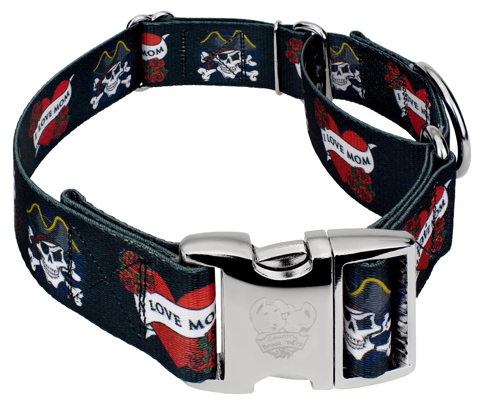 Country Brook Petz® HossFit Jr Wide Martingale with Premium Buckle (I Love Mom, Medium)