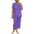 thumbnail image 2 of YHAJDS 2 Piece Outfits Set for Women Solid Short Sleeve Round Neck Top Pocket Wide Leg Pants, 2 of 5