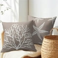 thumbnail image 6 of Summer White and Gray Starfish Pillow Covers 16x16 Inch Set of 2 Beach Sea Coral Throw Pillowcase Cotton Linen Square Decorative Nautical Coastal Cushion Cover for Sofa Bedroom Indoor Outdoor Party, 6 of 6