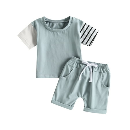 

Musuos Baby Boys Contrast Color Stripe Short Sleeve T-Shirt Tops Elastic Waist Shorts