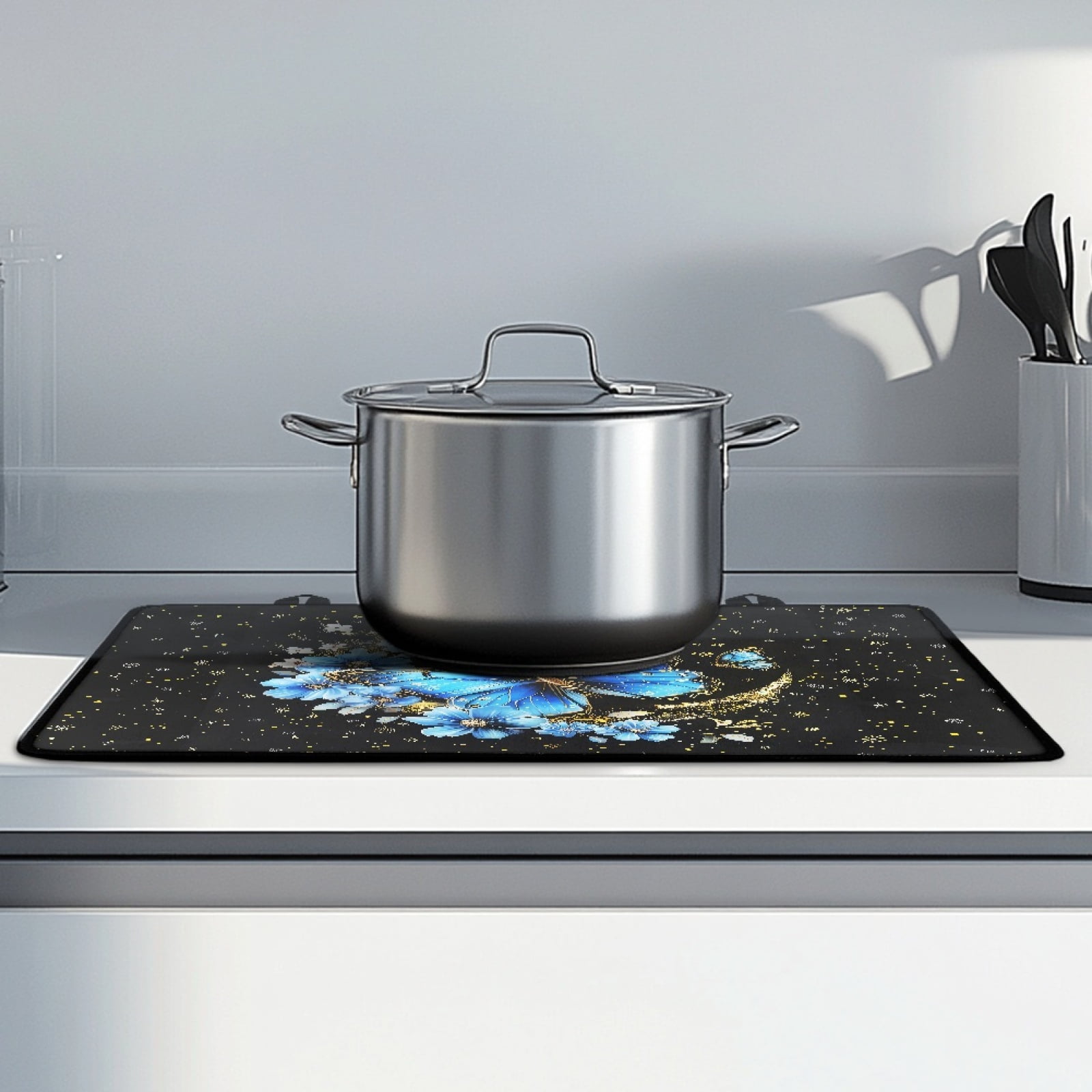 Renewold Stove Top Cover Ceramic Glass Stove Cover Mat Range Cover Versatile Oil Resistant Scratch Resistant Oven Mat Protector Expands Usable Space, Blue Butterfly Moon