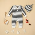 thumbnail image 2 of Fesfesfes Newborn Baby Pajamas Boys Girls Stripe Cotton Jumpsuit Long Sleeve Bodysuit Hooded Pocket Romper With Hat Onesie Set, 2 of 9