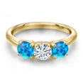 thumbnail image 3 of Gem Stone King 18K Yellow Gold Plated Silver White Moissanite and Simulated Blue Opal Engagement Ring for Women | 1.50 Cttw | Round 5MM | Gemstone Birthstone | Size 5, 3 of 7