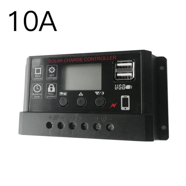 Regulador de panel solar Controlador de carga de batería Pantalla LCD Gestión completa de carga PWM de 4 etapas, 10 A, negro, 3 botones Methold HA5851-07B