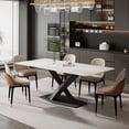 thumbnail image 4 of Modern Dining Table for 4-6, White Sintered Stone Dining Tabletop with Black X-Shape Metal Base, 63" Rectangle Dining Table for Kitchen (Table Only), 4 of 5